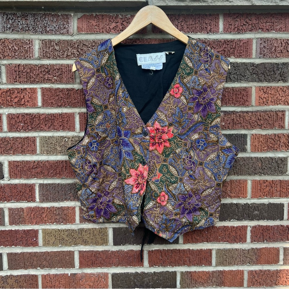 Just Class Multicolored Floral Beaded Embroidered Vest